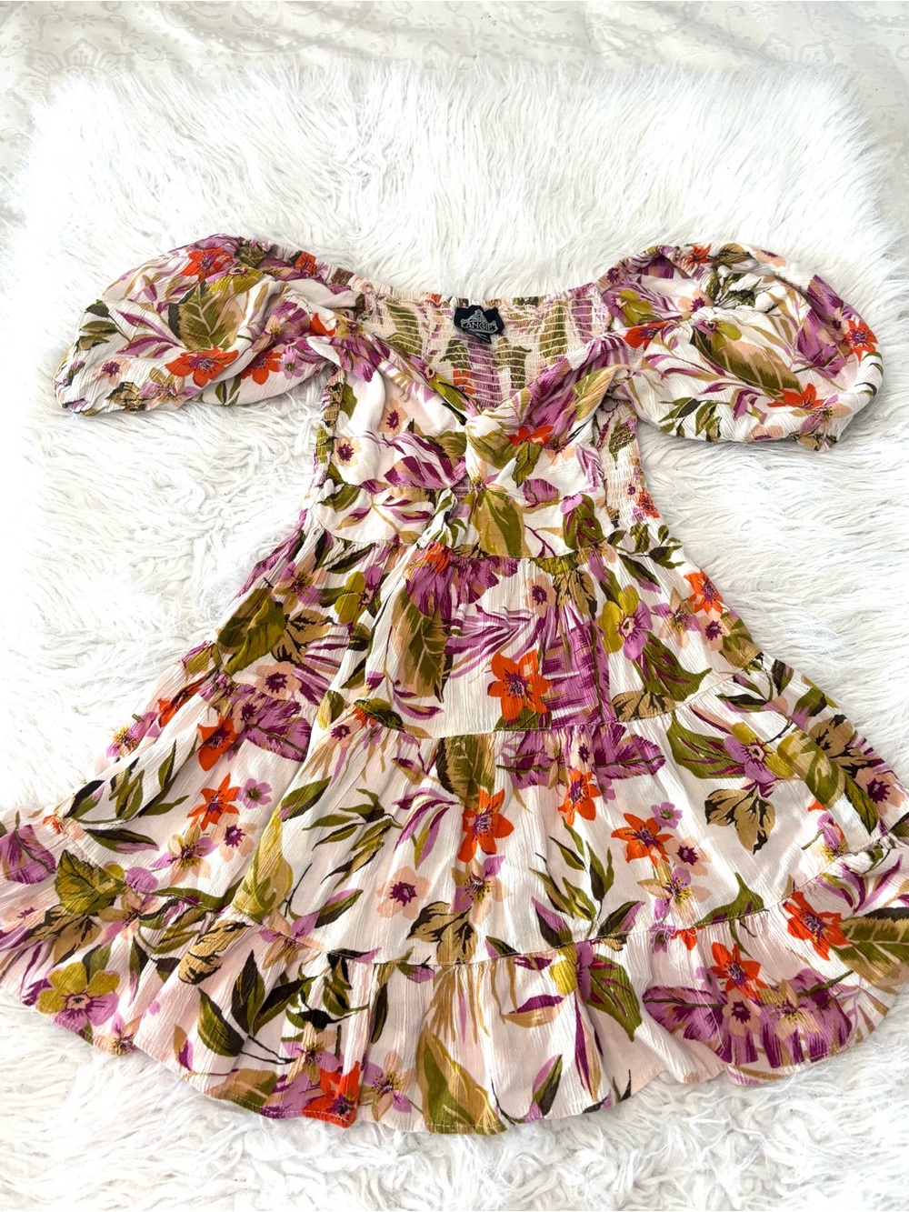 ANGIE|  Floral Off-Shoulder Ruffled Dress
